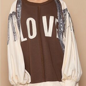 POL Brown and Cream Sweater with Silver Accents